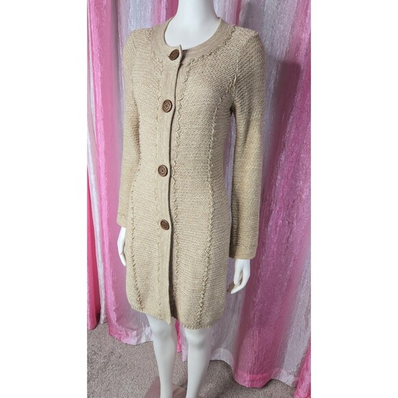 Coldwater Creek Oatmeal Heather Knit Button Long Sweater Cardigan Size XS - Picture 4 of 13